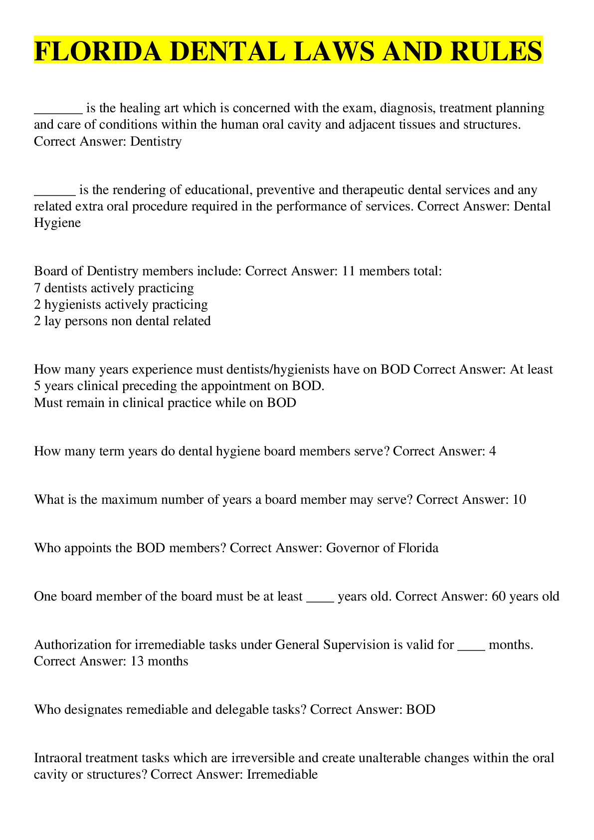 Preview image of FLORIDA DENTAL LAWS AND RULES document